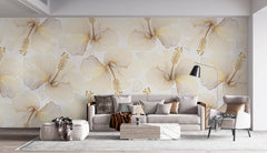 Tapet Personalizat Floral cu flori de hibiscus aurii - GOLDEN HIBISCUS