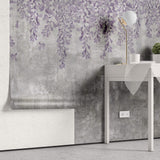 Tapet Personalizat Floral cu flori curgatoare mov pe un perete de ciment gri - CONCRETE LILA FLOWERS
