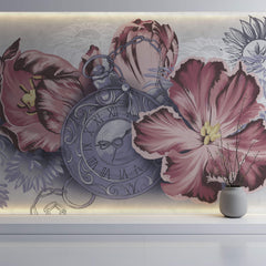 Tapet Personalizat Floral cu flori si un ceas vintage - WATCH FLOWERS