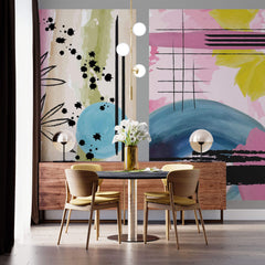 Tapet Personalizat Floral cu trei ilustratii florale in pictura abstracta - FUNKY FLOWERS