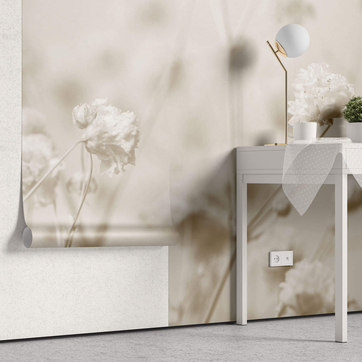 Fototapet Personalizat Floral cu floarea miresei in nuante sepia - SEPIA GYPSOPHILIA