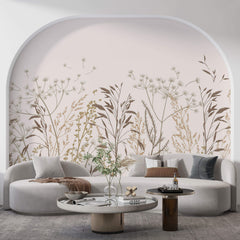 Tapet Personalizat Floral cu plante tomnatice in nuante de crem - FLORAL ILLUSTRATION