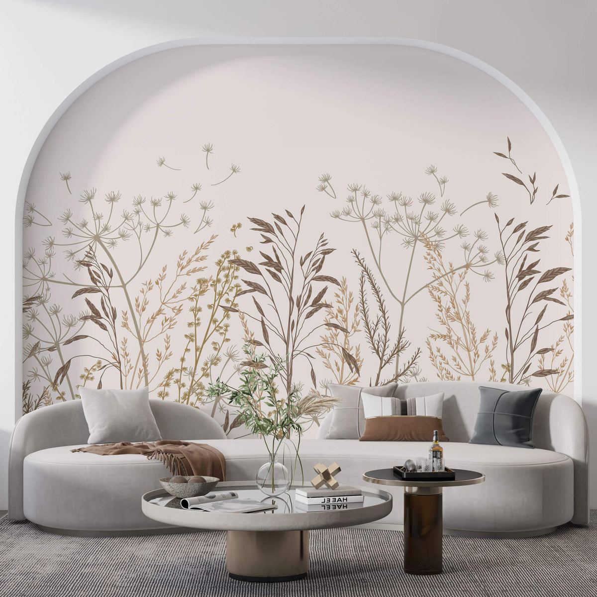 Tapet Personalizat Floral cu plante tomnatice in nuante de crem - FLORAL ILLUSTRATION