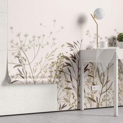 Tapet Personalizat Floral cu plante tomnatice in nuante de crem - FLORAL ILLUSTRATION