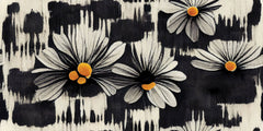Tapet Personalizat Floral cu margarete albe in fundal negru pictat - BLACK DAISY