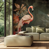 Tapet Personalizat Floral cu flori exotice roz si flamingo - FLORAL FLAMINGO