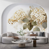 Tapet Personalizat Floral cu hortensie alba cu insertii aurii - GOLDEN CREAM HYDRANGEA