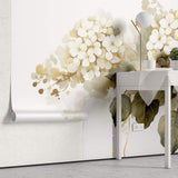 Tapet Personalizat Floral cu hortensie alba cu insertii aurii - GOLDEN CREAM HYDRANGEA