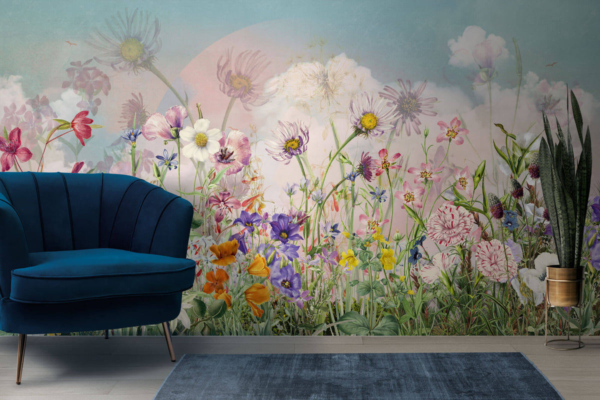 Tapet Personalizat Floral cu flori salbatice de camp multicolore - SERENITY FIELD