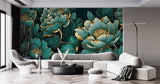 Tapet Personalizat Floral cu ilustratie florala in nuante de verde marin - EMERALD FLORAL