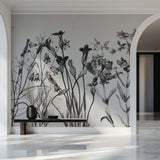 Tapet Personalizat Floral cu flori alb negru si fundal texturat - CONTRAST WILDFLOWERS