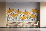 Tapet Personalizat Floral cu ilustratie florala cu floarea soarelui in stil retro - HIPPIE SUNFLOWER