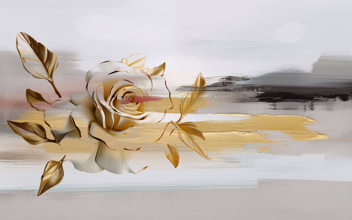Tapet Personalizat Floral cu pictura abstracta in nuante aurii - SMUDGED GOLD FLORAL