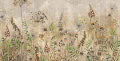 Tapet Personalizat Floral cu flori de camp salbatice intr-un fundal gri-bej - WILD SPRING I