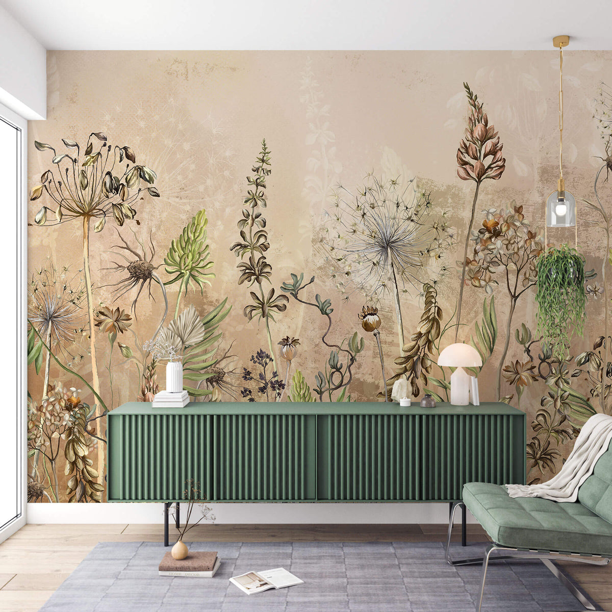 Tapet Personalizat Floral cu flori de camp salbatice intr-un fundal crem-maro - WILD SPRING II