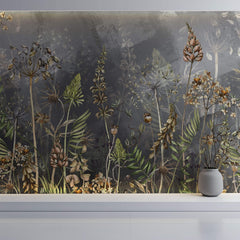 Tapet Personalizat Floral cu flori de camp salbatice intr-un fundal gri inchis - WILD SPRING IV