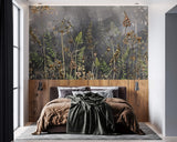 Tapet Personalizat Floral cu flori de camp salbatice intr-un fundal gri inchis - WILD SPRING IV