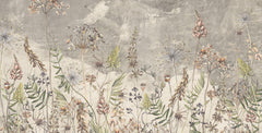 Tapet Personalizat Floral cu flori de camp salbatice intr-un fundal sters gri - WILD SPRING V
