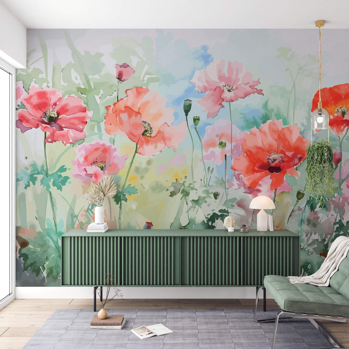 Tapet Personalizat Floral cu pictura florala in stil watercolor - GRAPHIC PAINT POPPY