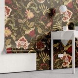 Tapet Personalizat Floral cu model floral in stil retro pe un fundal maro - RETRO FLORA