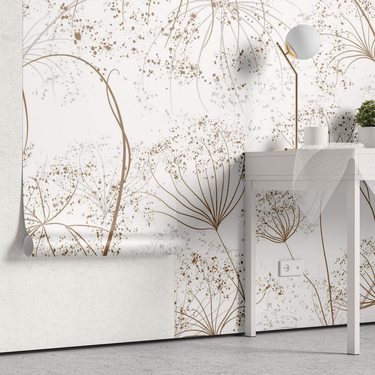 Tapet Personalizat Floral cu crengute uscate fragile maro - ARTSY PARSNIP