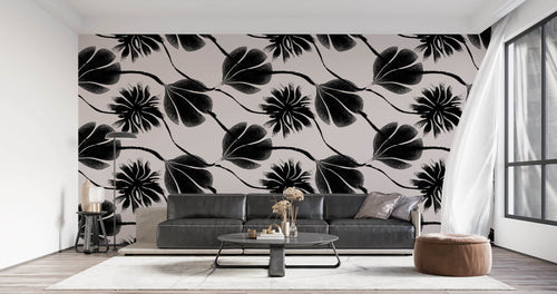 Black Flower Effect Personalised Wallpaper
