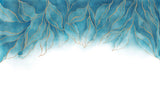 Tapet personalizat cu frunze albastre conturate cu auriu sclipitor glitter leaves