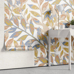 Tapet personalizat cu frunze multicolore pe fundal alb sunny leaves