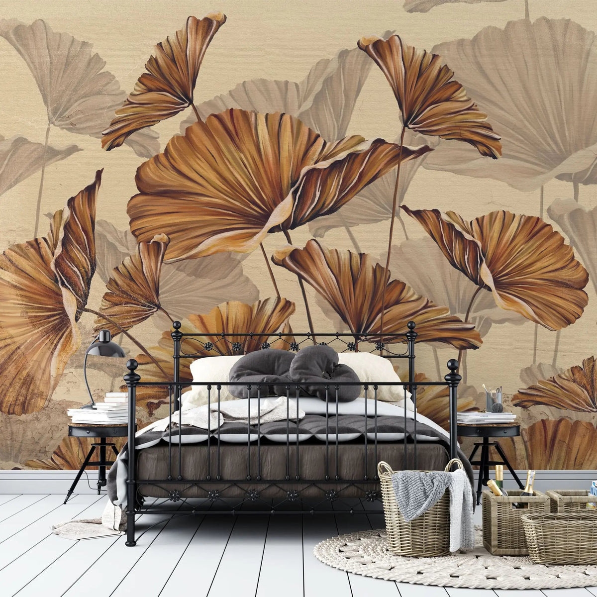 Tapet personalizat leaf cu funze maronii cu umbre pe un fundal cald brown leaves