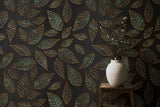 Tapet personalizat leaf cu frunze verde smarald texturate si conturate in relierf cu auriu textured emerald leaves