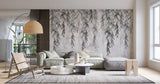 Tapet personalizat leaf cu ramuri de salcie gri pe un fundal texturat grey weeping willow