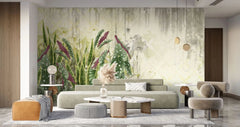 Tapet personalizat leaf cu frunze de begonie si alocasia pe un perete degradat begonia wall