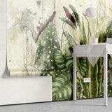 Tapet personalizat leaf cu frunze de begonie si alocasia pe un perete degradat begonia wall