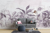 Tapet personalizat leaf cu frunze tropicale in nuante mov lila pe un fundal deschis purpple leaves