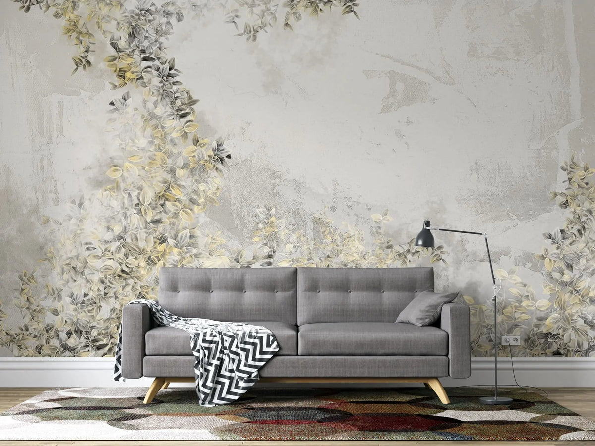 Tapet personalizat leaf cu frunze de pothos n'joy in contrast galben gri n'joy heaven