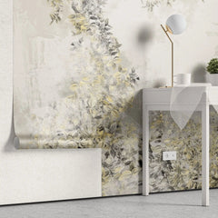 Tapet personalizat leaf cu frunze de pothos n'joy in contrast galben gri n'joy heaven