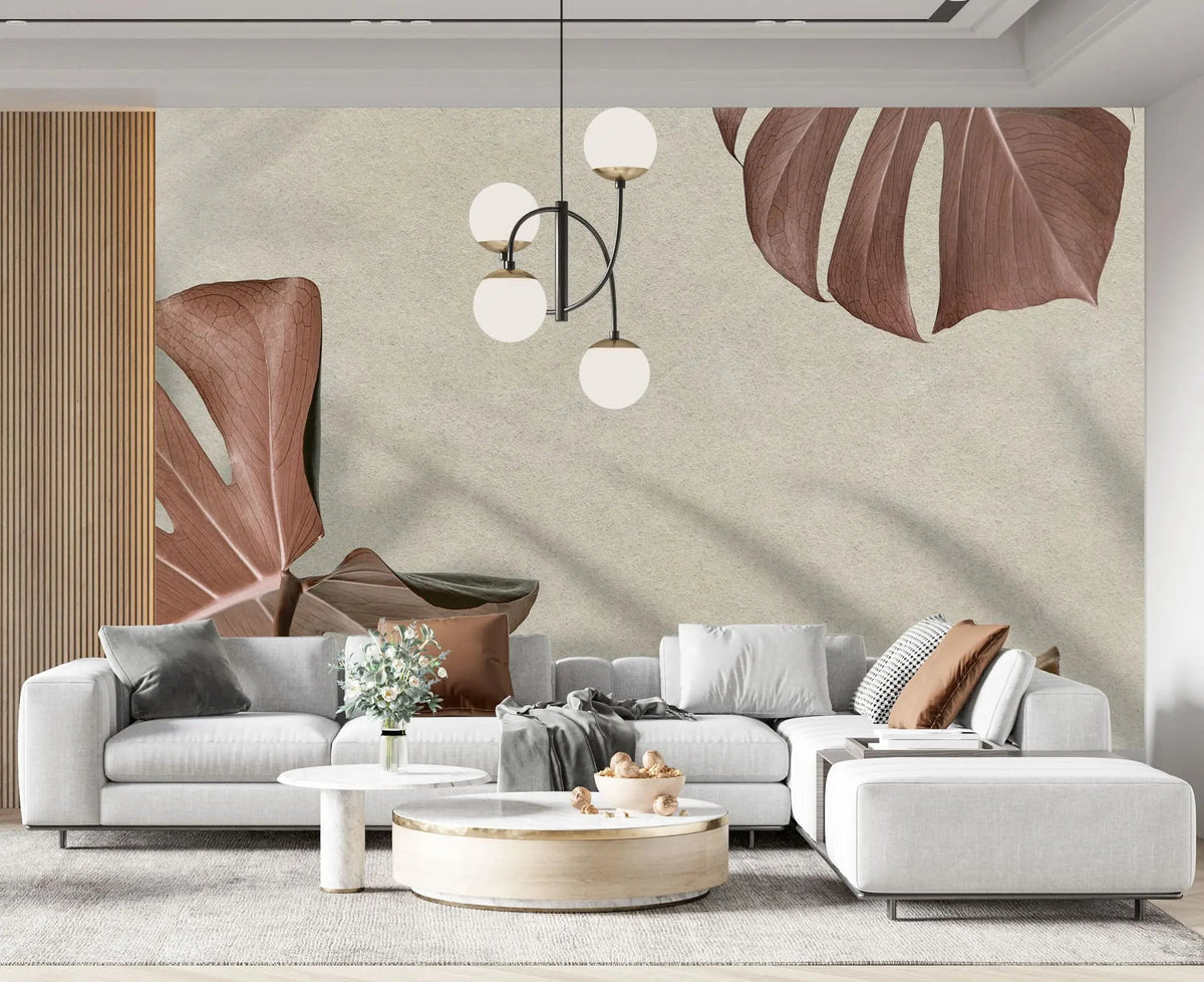 Tapet personalizat leaf cu frunze realiste de monstera cu umbre shadow monstera