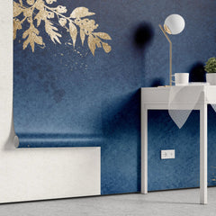 Tapet personalizat leaf cu funze aurii sclipitoare pe un fundal albastru inchis night sky glitter