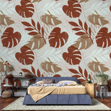 Tapet personalizat leaf cu frunze de monstera in tonuri maronii earthy monstera