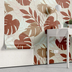 Tapet personalizat leaf cu frunze de monstera in tonuri maronii earthy monstera