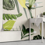 Tapet personalizat leaf cu frunze tropicale in nuante vivide pe un fundal alb vivid tropical