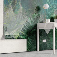 Tapet personalizat leaf cu frunze in nuante de turcoaz intens deep turquoise