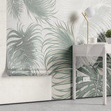 Tapet personalizat leaf cu frunze pana de palmier in tonuri gri feather leaves