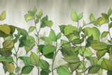 Tapet personalizat leaf cu frunze si plante verzi pe un fundal deschis greenies