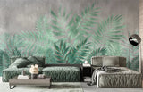 Tapet personalizat leaf cu frunze verzi aquamarin pe un fundal de beton gri aquamarine
