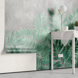 Tapet personalizat leaf cu frunze verzi aquamarin pe un fundal de beton gri aquamarine