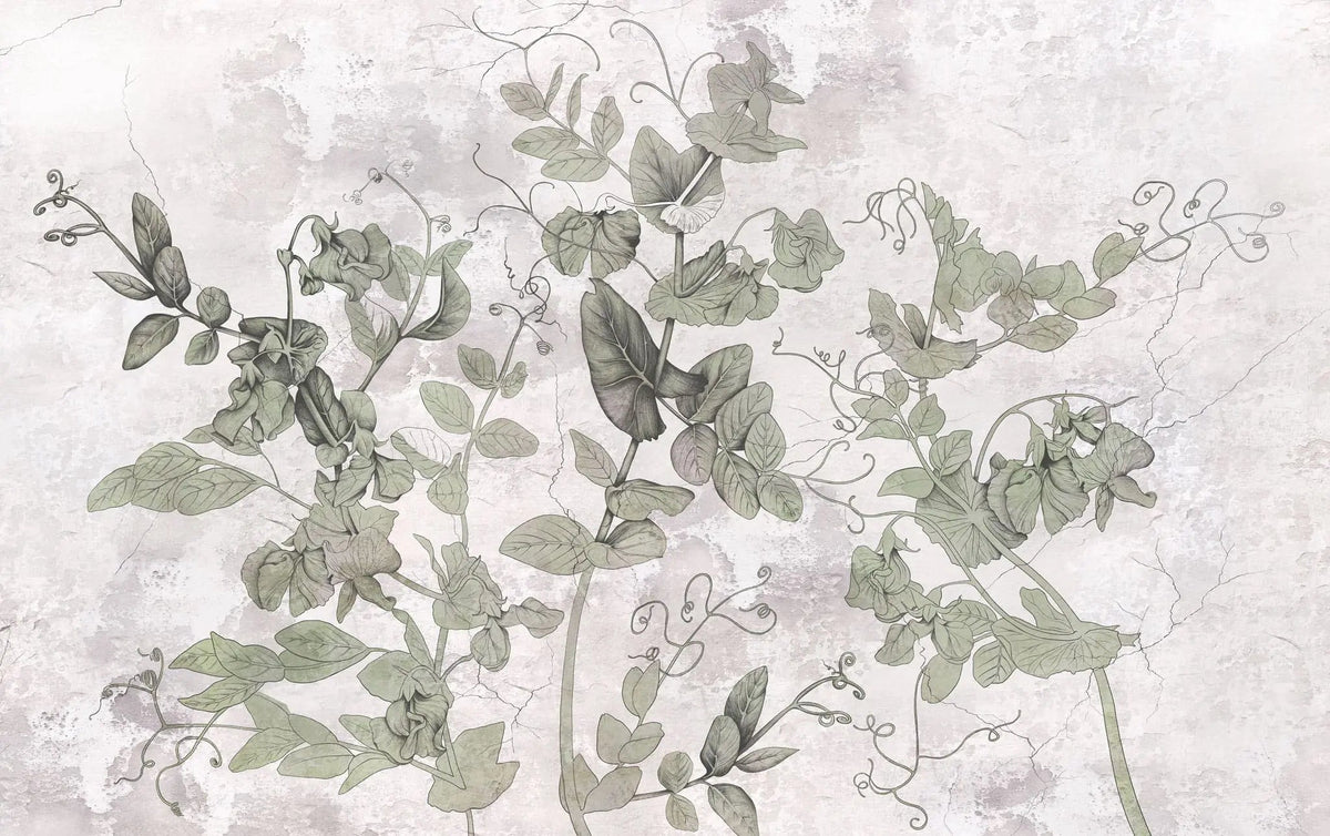 Tapet personalizat leaf cu frunze de menta salbatica in nuante inchise sepia wild mint