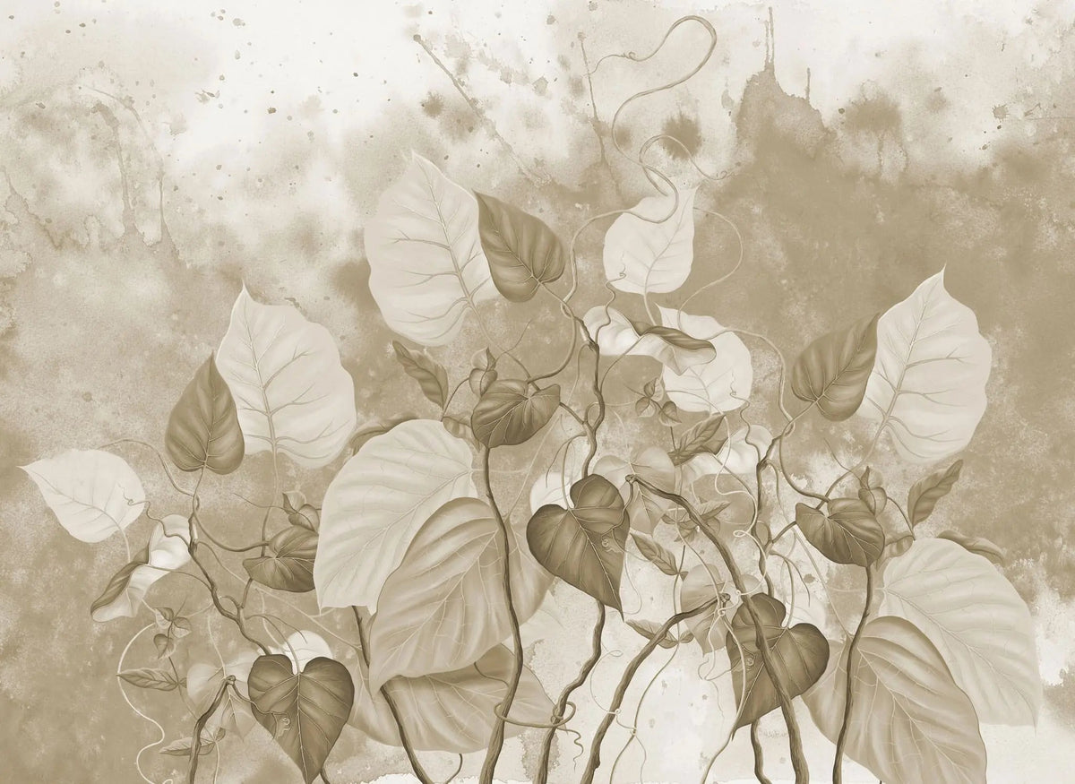 Tapet personalizat leaf cu frunze de rugosum in nuante sepia sepia rugosum