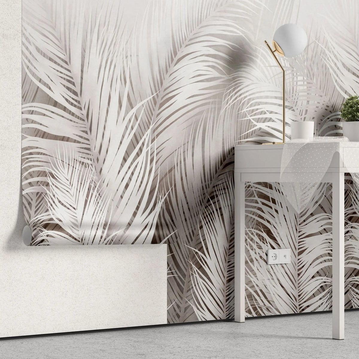 Tapet personalizat leaf cu frunze albe de palmier white palm