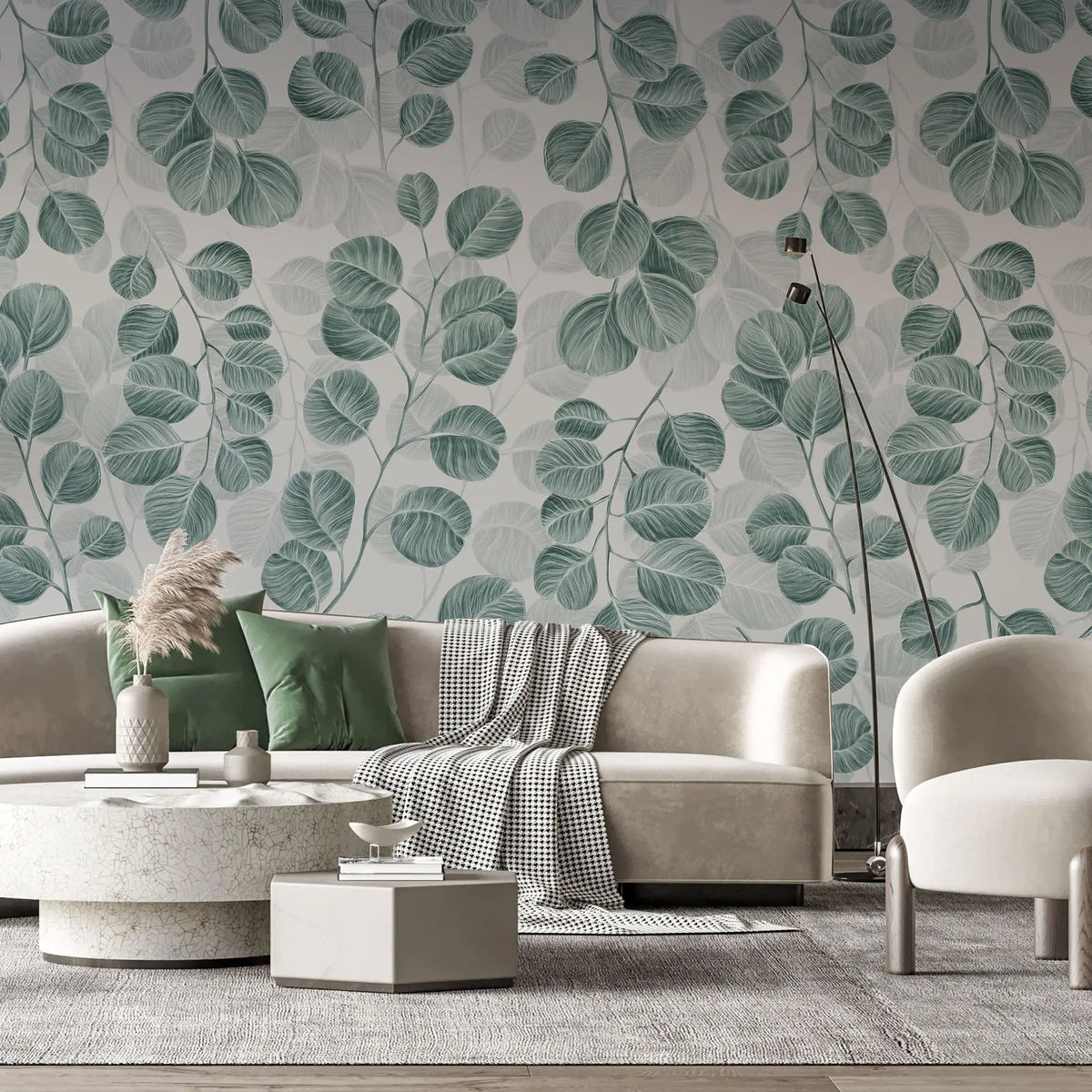 Tapet personalizat leaf cu frunze de eucalipt pe un fundal deschis eucalyptus